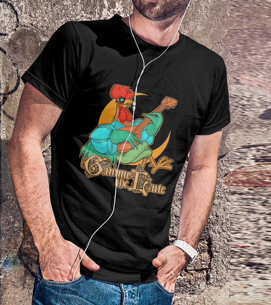 Rooster Musician Gimme The Lute Bard Funny Chicken Playing Instrument T-Shirt