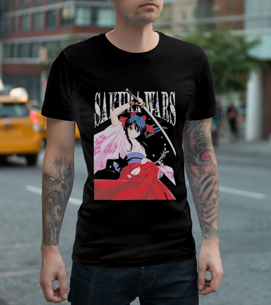 Sakura Wars Distressed Anime Samurai Girl With Katana T-Shirt