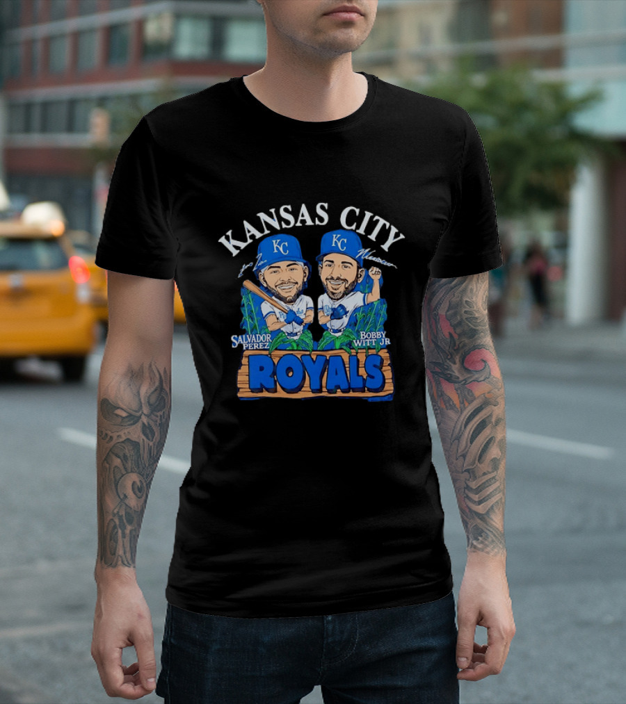 Kansas City Royals Salvador Perez Bobby Witt Jr Cartoon Baseball T-Shirt