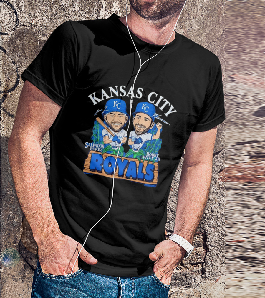 Kansas City Royals Salvador Perez Bobby Witt Jr Cartoon Baseball T-Shirt