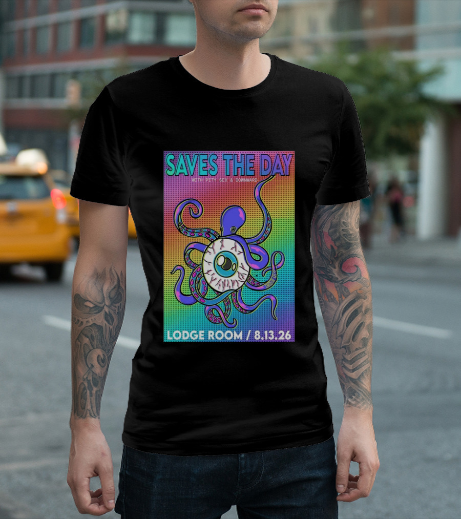 Saves The Day Lodge Room Aug 13 2026 Los Angeles Tour Octopus Eyeball T-Shirt