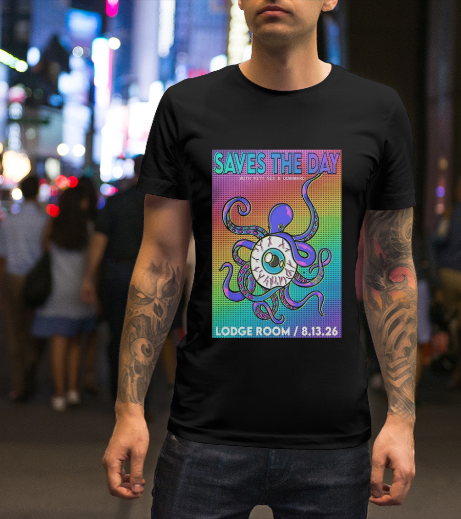 Saves The Day Lodge Room Aug 13 2026 Los Angeles Tour Octopus Eyeball T-Shirt