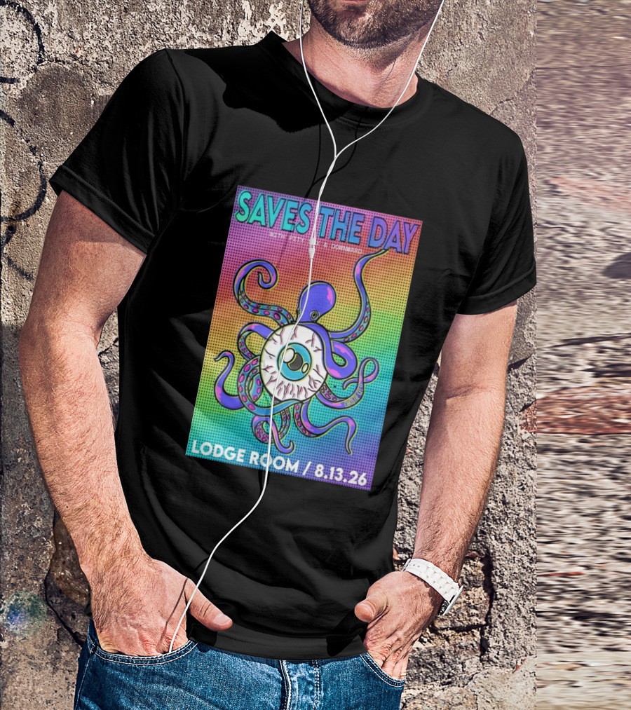 Saves The Day Lodge Room Aug 13 2026 Los Angeles Tour Octopus Eyeball T-Shirt