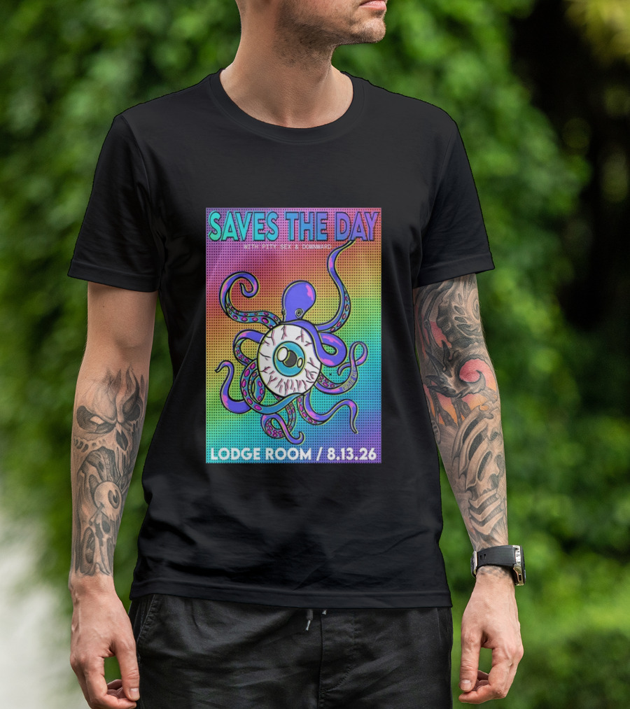 Saves The Day Lodge Room Aug 13 2026 Los Angeles Tour Octopus Eyeball T-Shirt