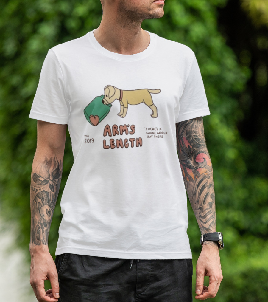 Arm's Length 2019 Dog With Jar There's A Whole World Out There T-Shirt