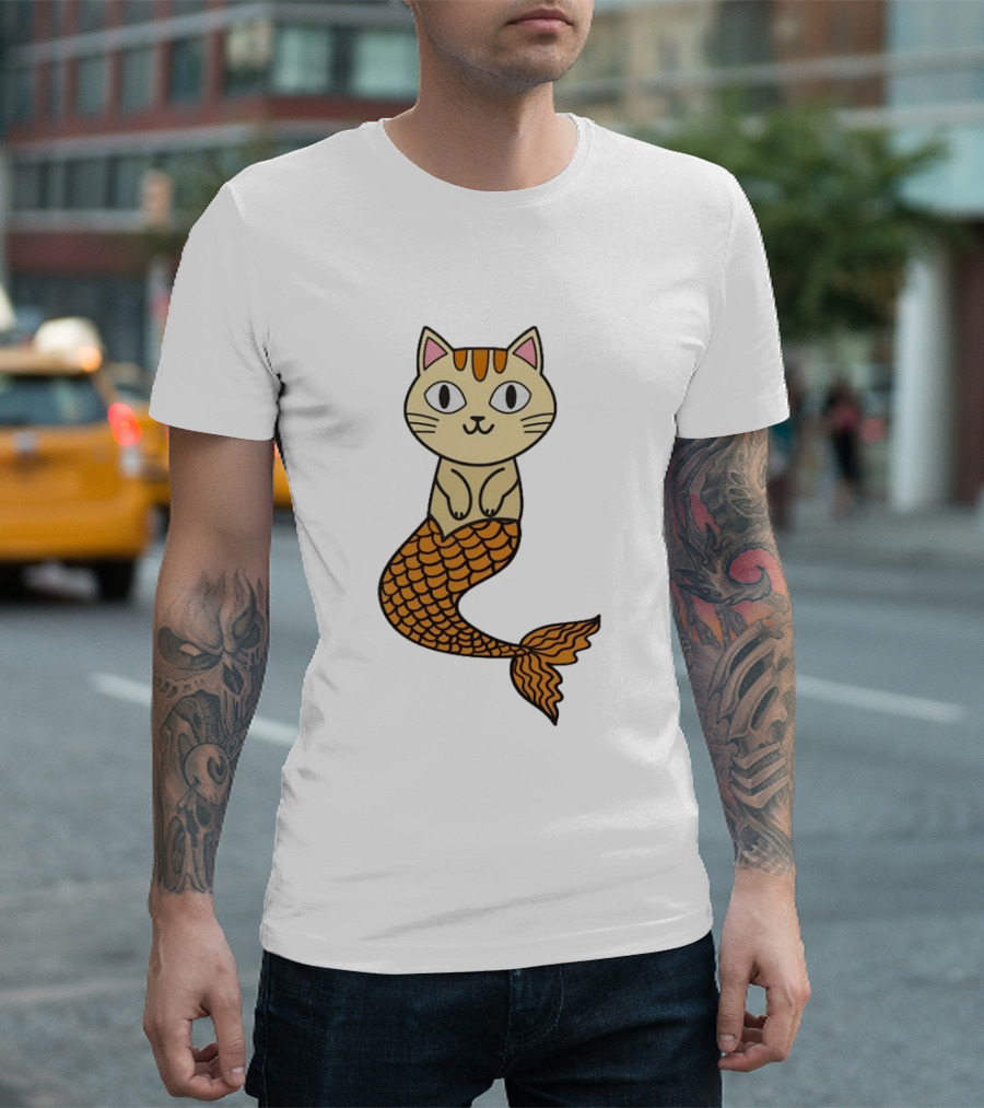 Cat Mermaid Whiskered Feline With Orange Scales T-Shirt