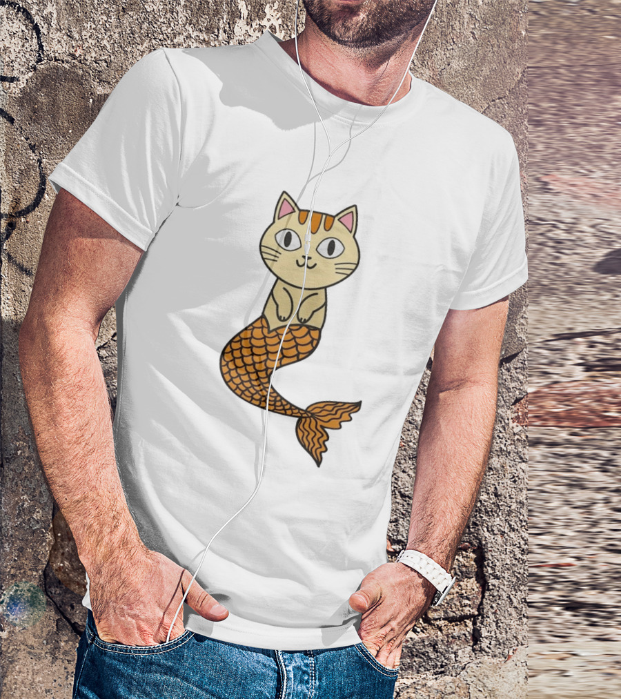Cat Mermaid Whiskered Feline With Orange Scales T-Shirt