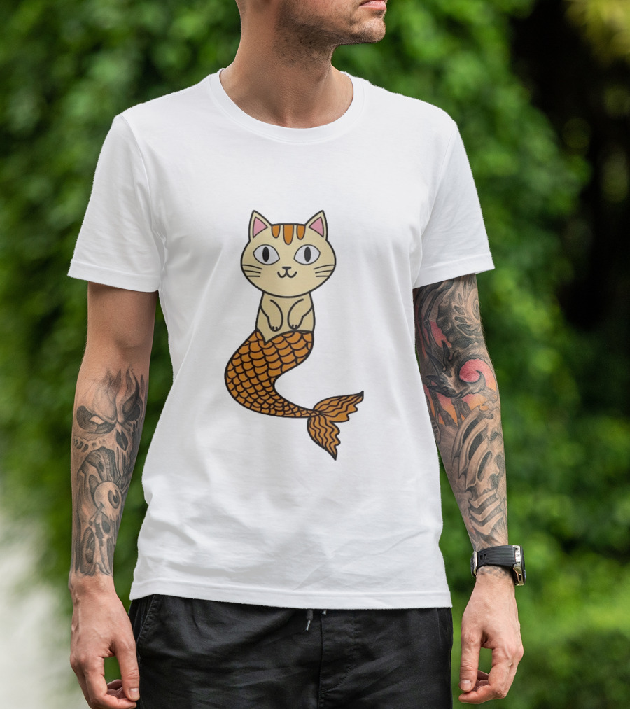 Cat Mermaid Whiskered Feline With Orange Scales T-Shirt