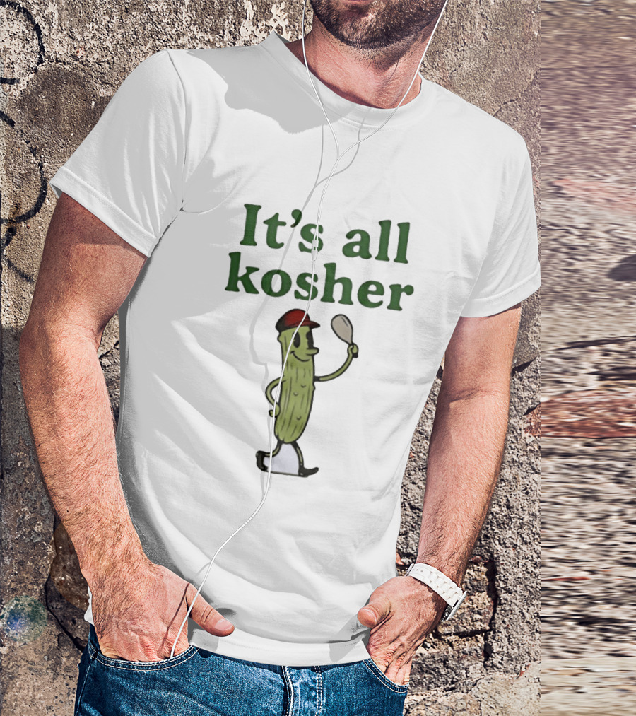 Kosher Pickle Cartoon With Baseball Cap And Spoon T-Shirt