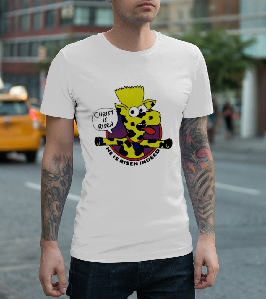 Christ Is Risen He Is Risen Indeed Simpson Cow Cartoon T-Shirt