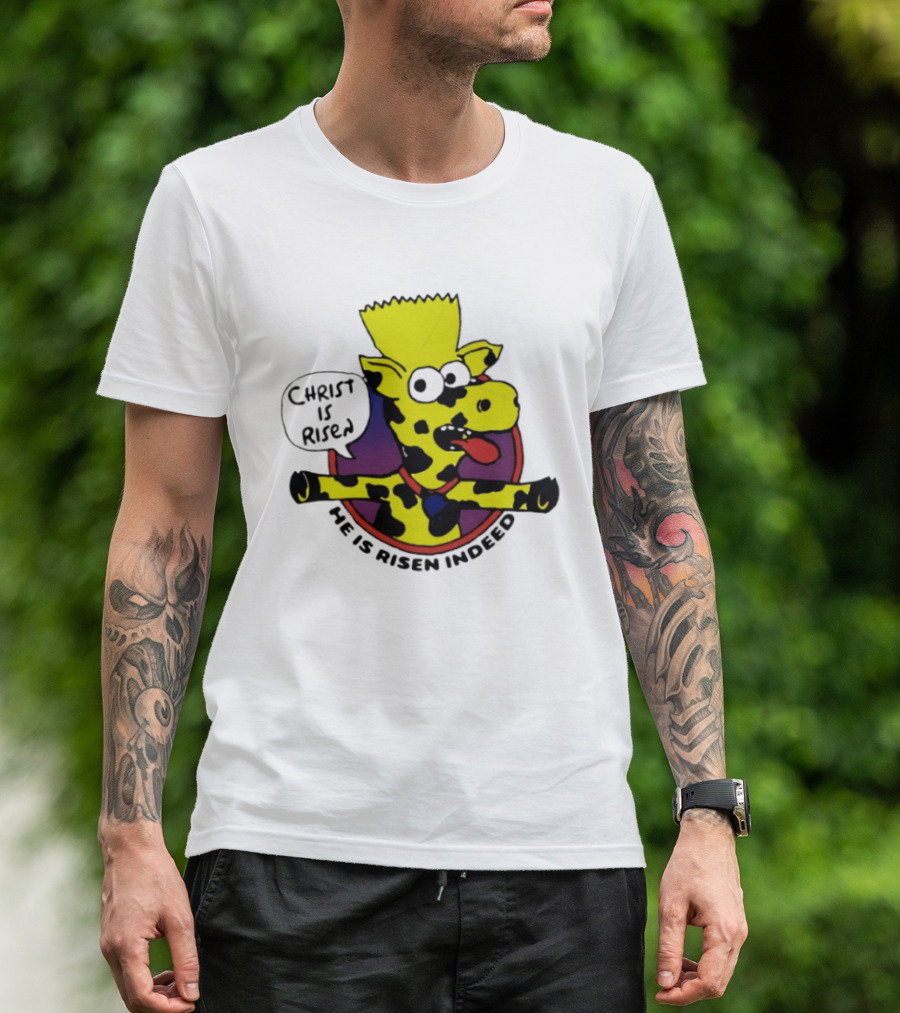 Christ Is Risen He Is Risen Indeed Simpson Cow Cartoon T-Shirt