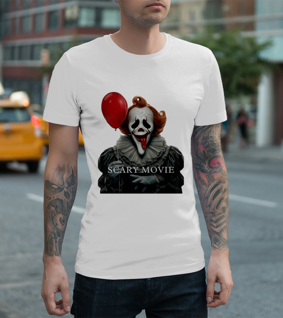 Pennywise Scary Movie Mashup Creepy Clown With Red Balloon T-Shirt