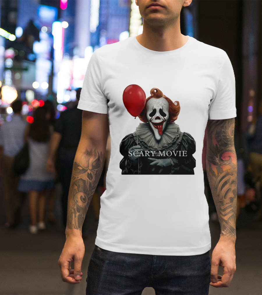 Pennywise Scary Movie Mashup Creepy Clown With Red Balloon T-Shirt