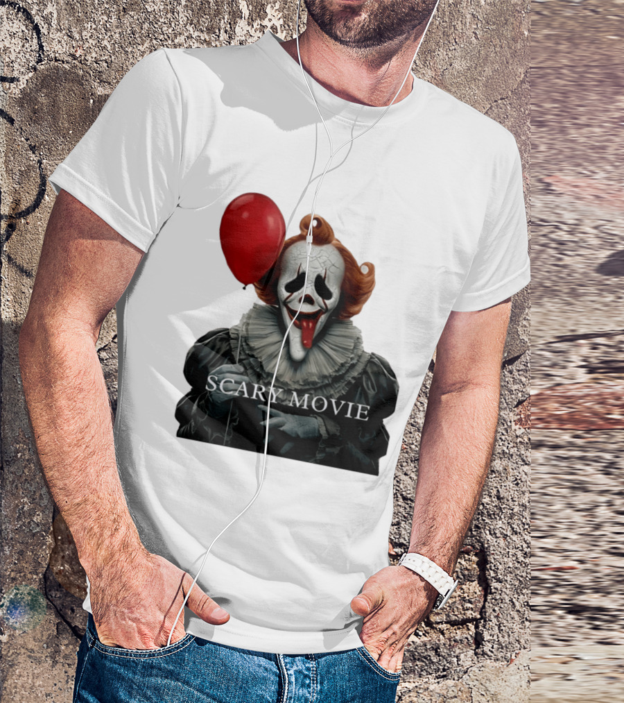 Pennywise Scary Movie Mashup Creepy Clown With Red Balloon T-Shirt