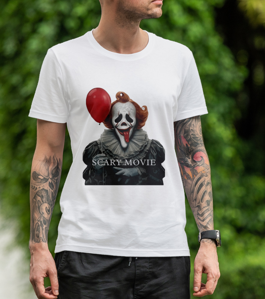 Pennywise Scary Movie Mashup Creepy Clown With Red Balloon T-Shirt