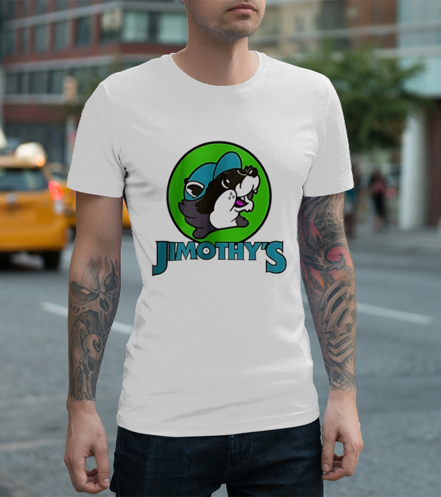Jimothy's Cartoon Hat Character In Green Circle T-Shirt