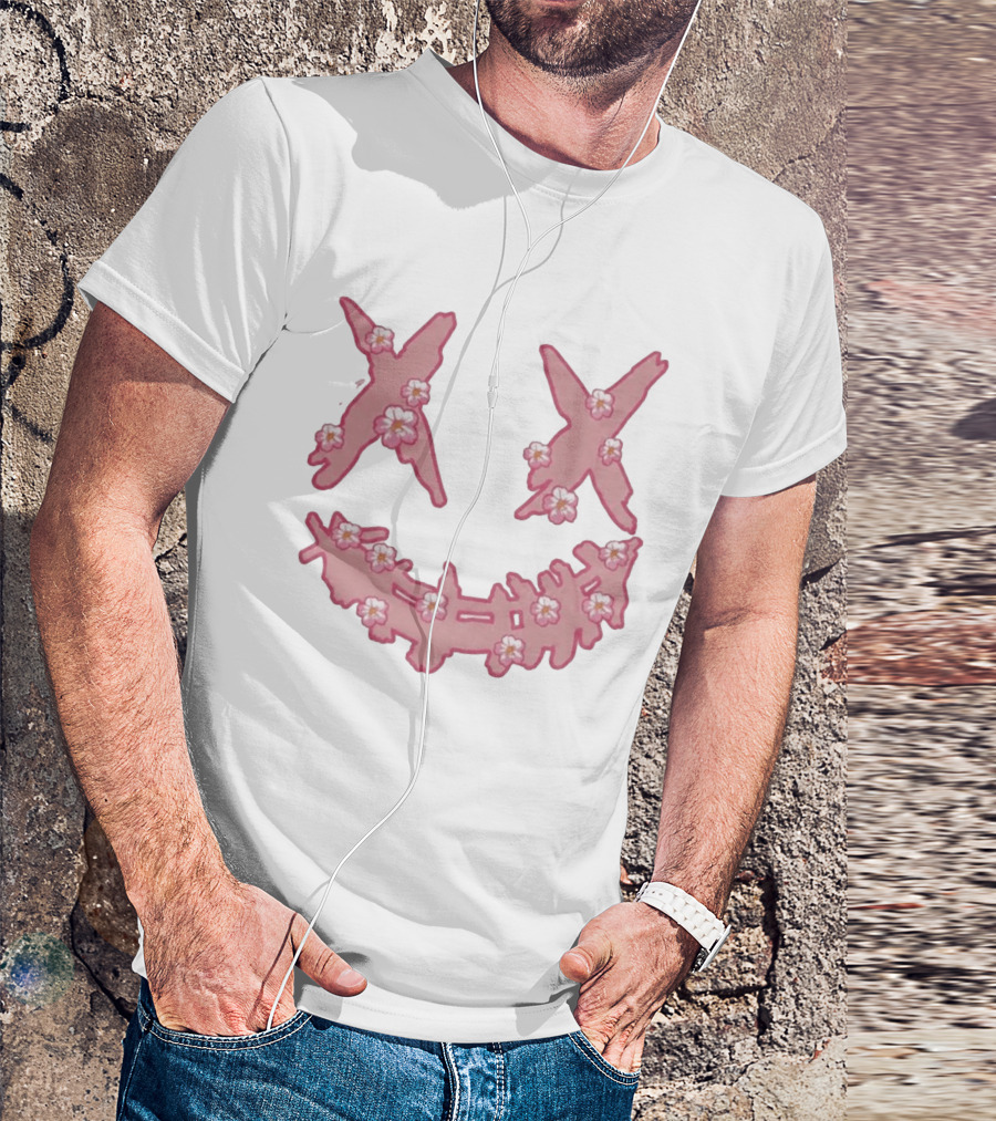 Kaos Ric Ricky Is Clown Sakura Pink Embroidery With Floral X Smiley T-Shirt