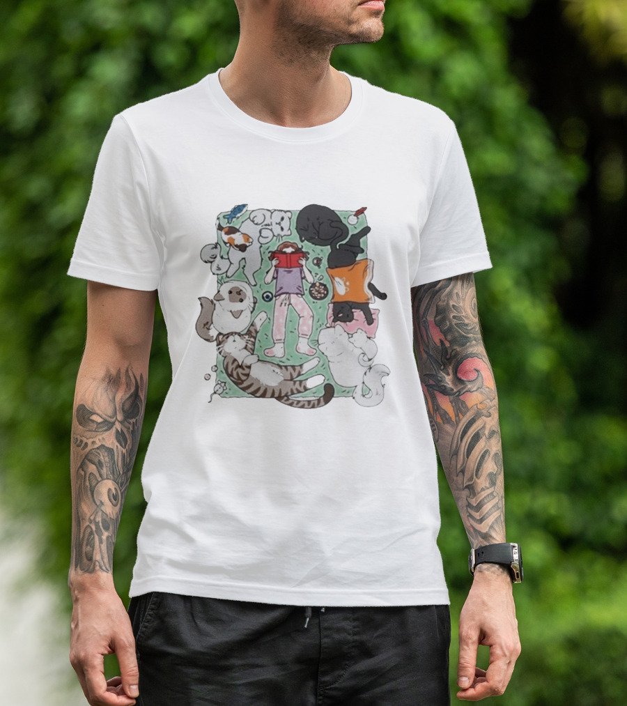 Lilsimsie Cozy Reading Party With Cats Playing And Lounging T-Shirt