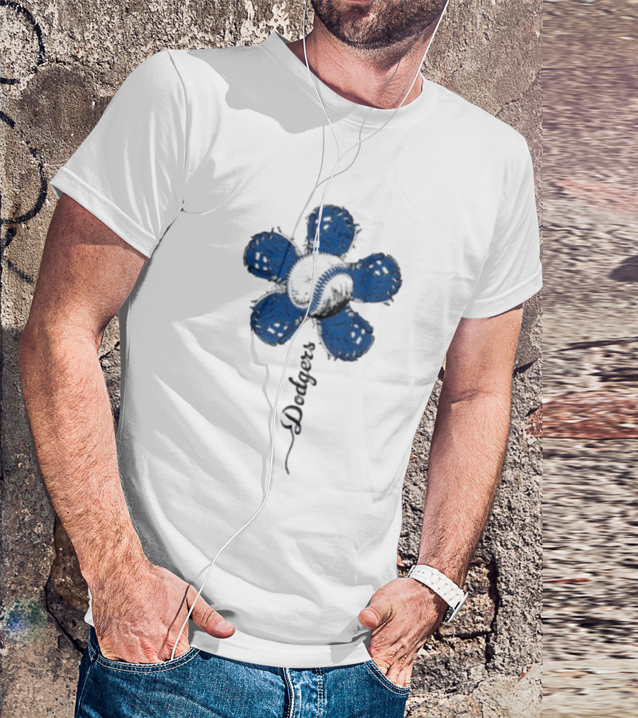 Dodgers Baseball Flower Blue Petals T-Shirt
