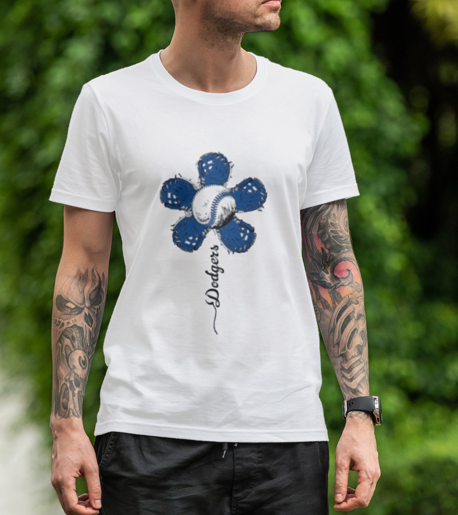 Dodgers Baseball Flower Blue Petals T-Shirt