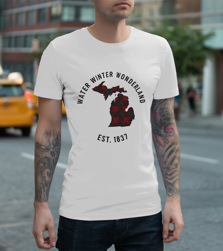 Michigan Water Winter Wonderland Est 1837 Plaid T-Shirt