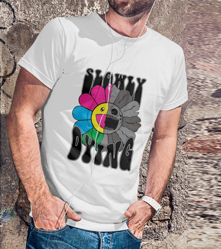 Slowly Dying Colorful Flower Skull Dark Half Happy Half Grim T-Shirt