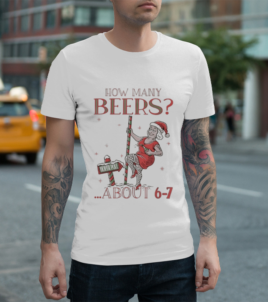How Many Beers About 6 7 Santa Christmas Party Snowflakes T-Shirt