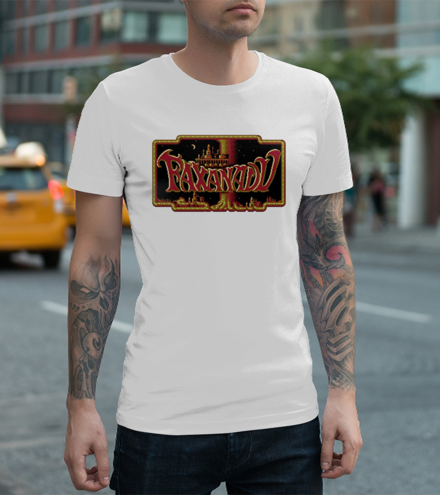 Faxanadu Retro NES Game Pixel Art Castle Moon Night Scene T-Shirt