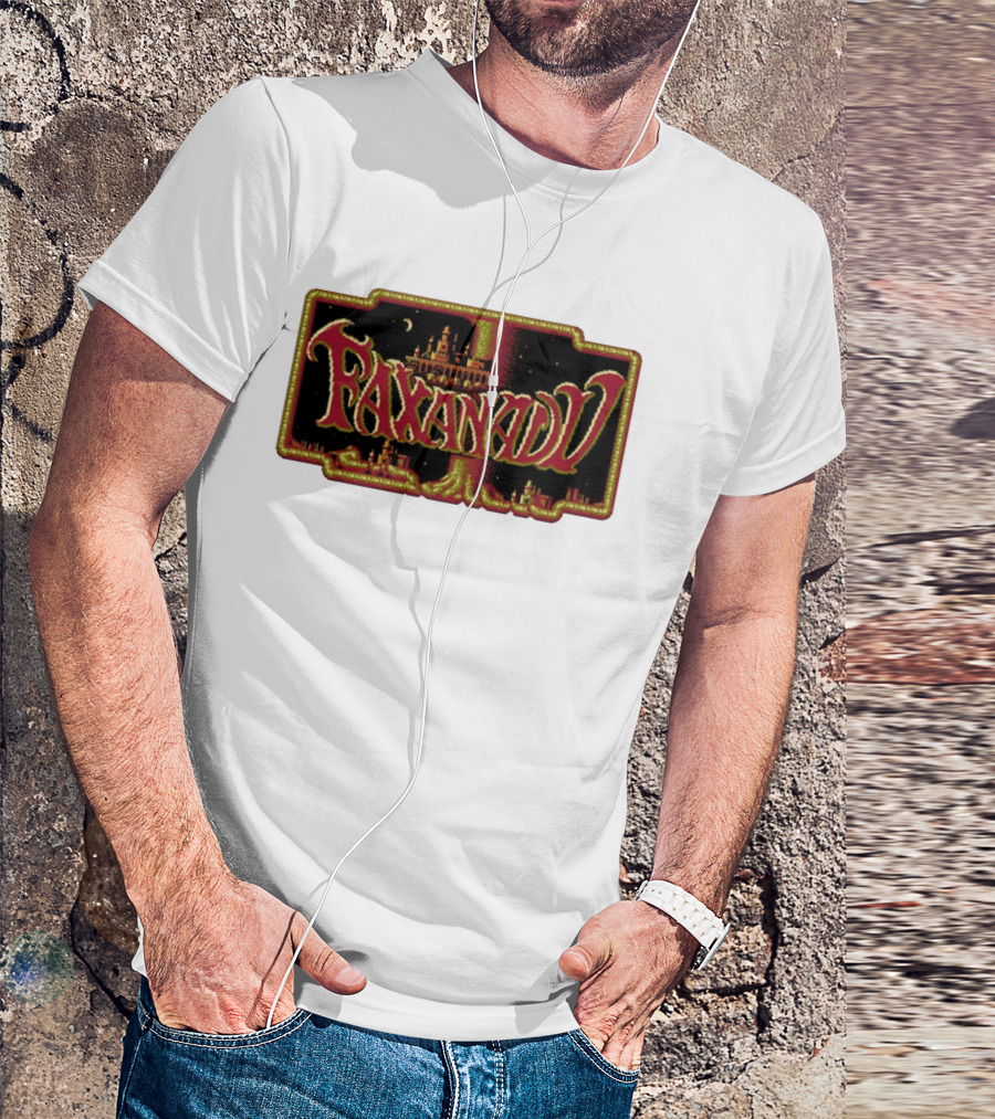 Faxanadu Retro NES Game Pixel Art Castle Moon Night Scene T-Shirt