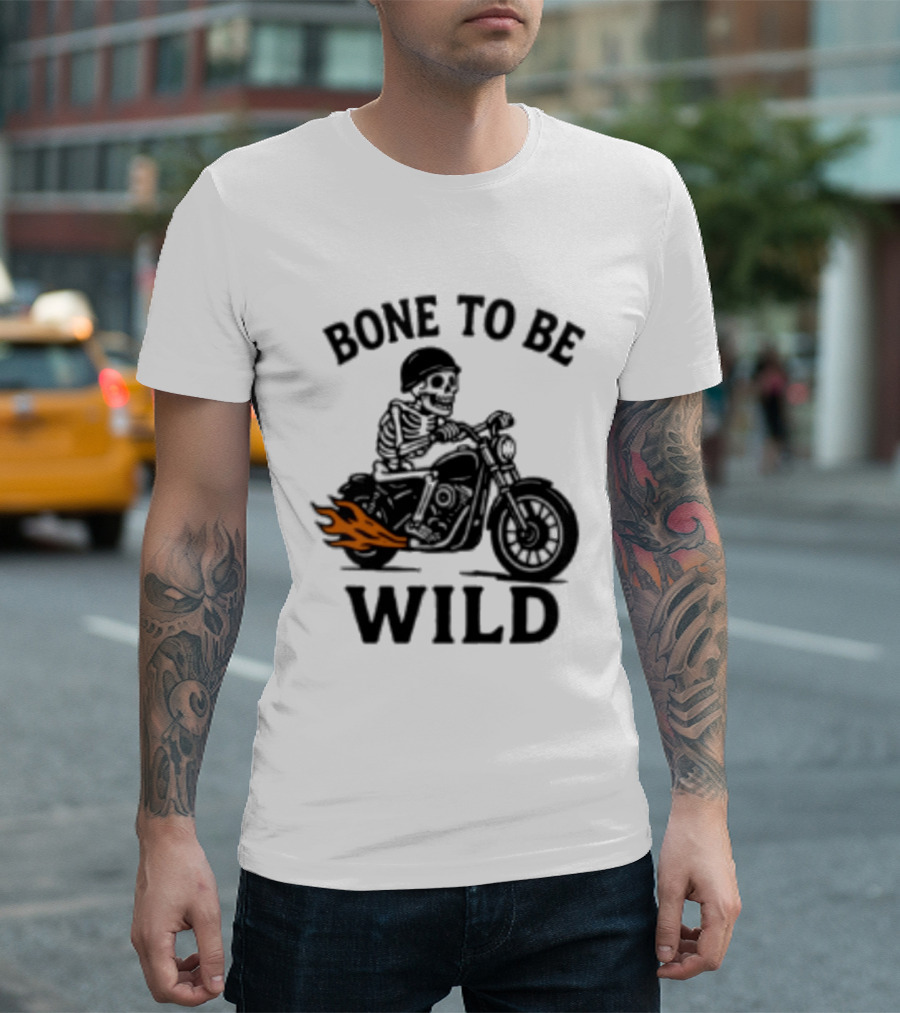 Bone To Be Wild Skeleton Motorcycle Rider Flames T-Shirt