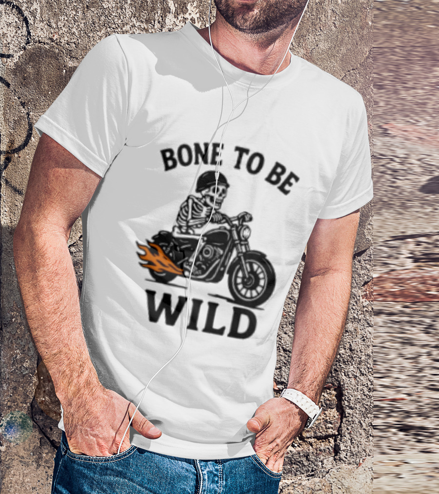 Bone To Be Wild Skeleton Motorcycle Rider Flames T-Shirt
