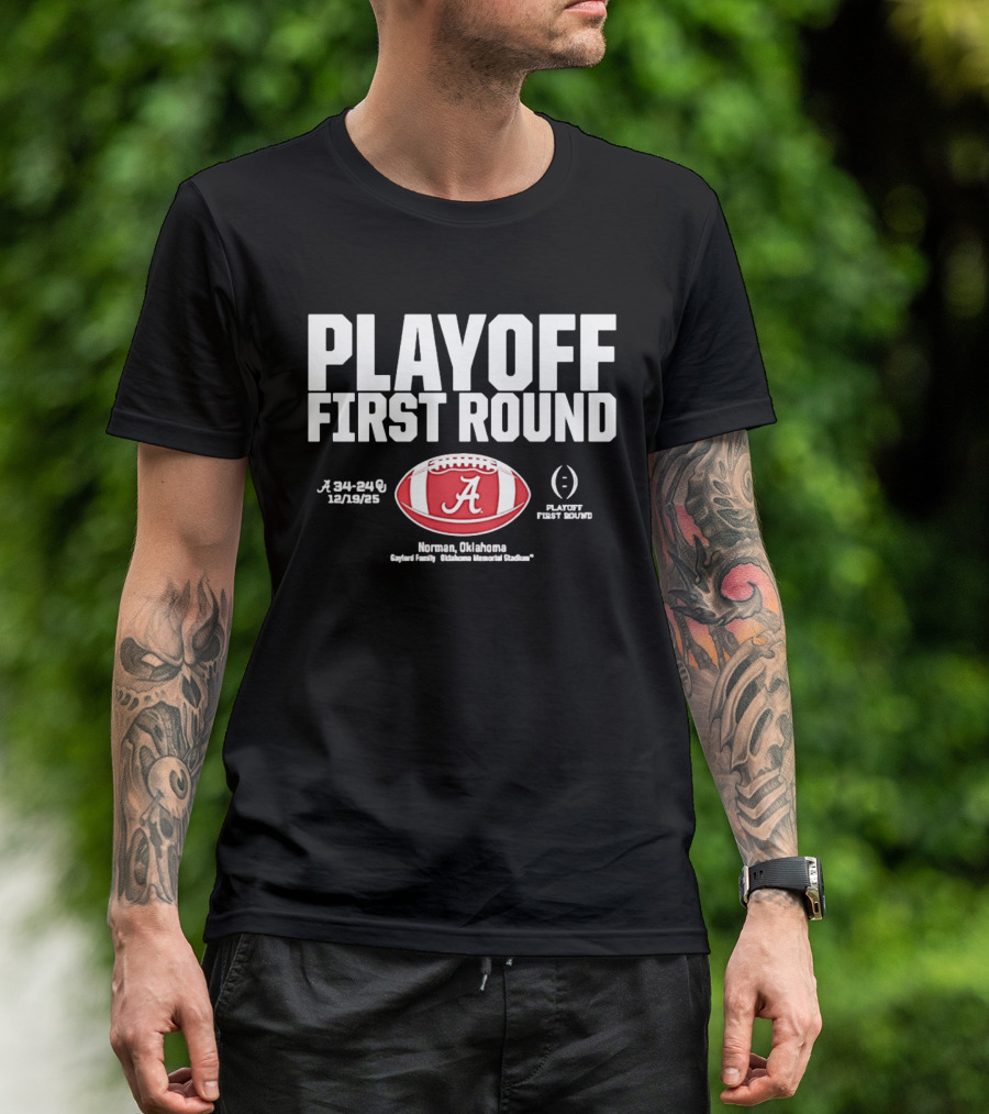 Alabama Crimson Tide 2025 Playoff First Round Winner 34 25 Norman Oklahoma T-Shirt