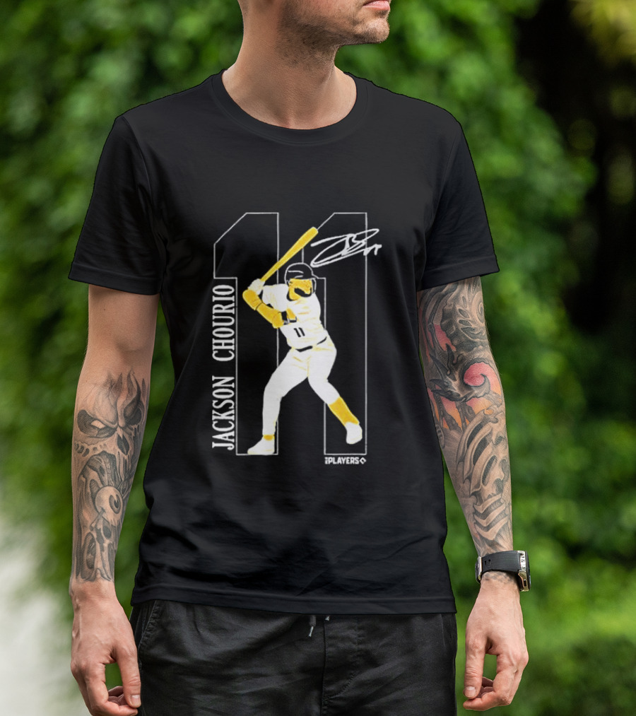 Jackson Chourio Brewers 11 Batting Pose Signature T-Shirt