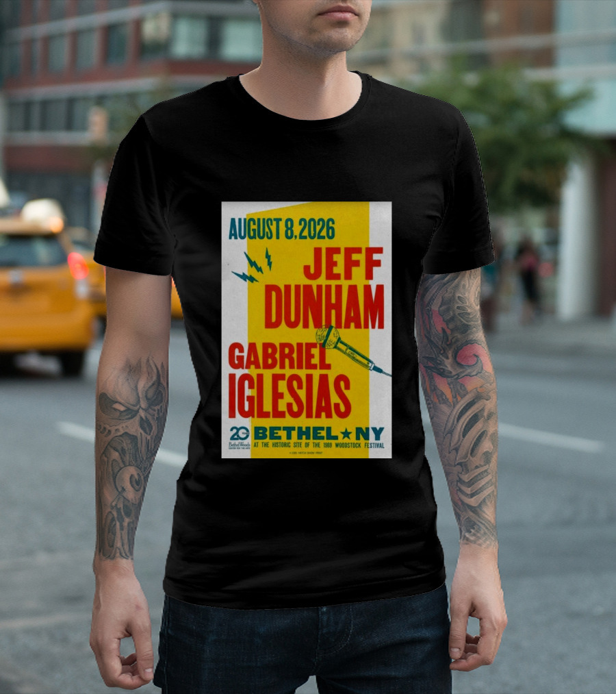 August 8 2026 Jeff Dunham Gabriel Iglesias Bethel Ny At The Historic Site Of The 1969 Woodstock Festival T-Shirt