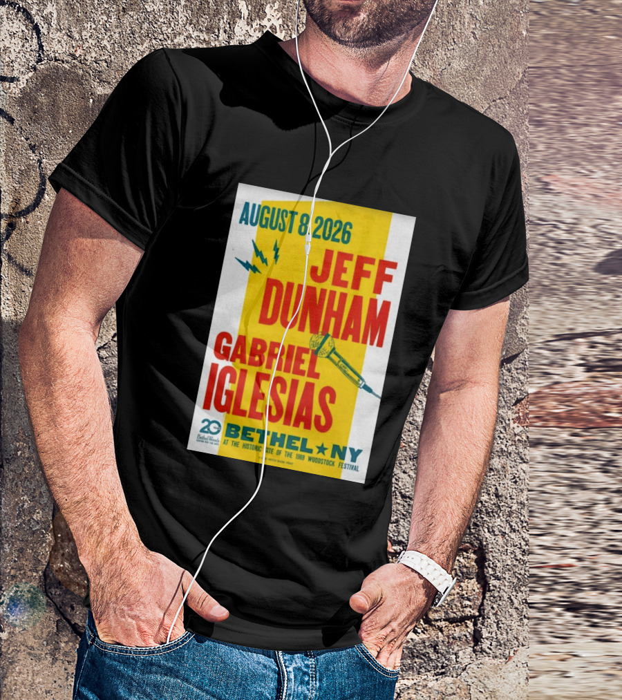 August 8 2026 Jeff Dunham Gabriel Iglesias Bethel Ny At The Historic Site Of The 1969 Woodstock Festival T-Shirt