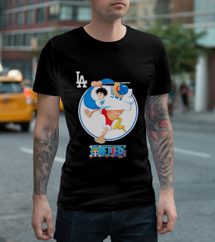 Los Angeles Dodgers Monkey D Luffy One Piece Crossover MLB Collaboration T-Shirt
