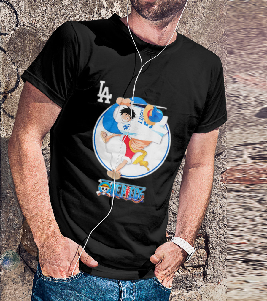 Los Angeles Dodgers Monkey D Luffy One Piece Crossover MLB Collaboration T-Shirt