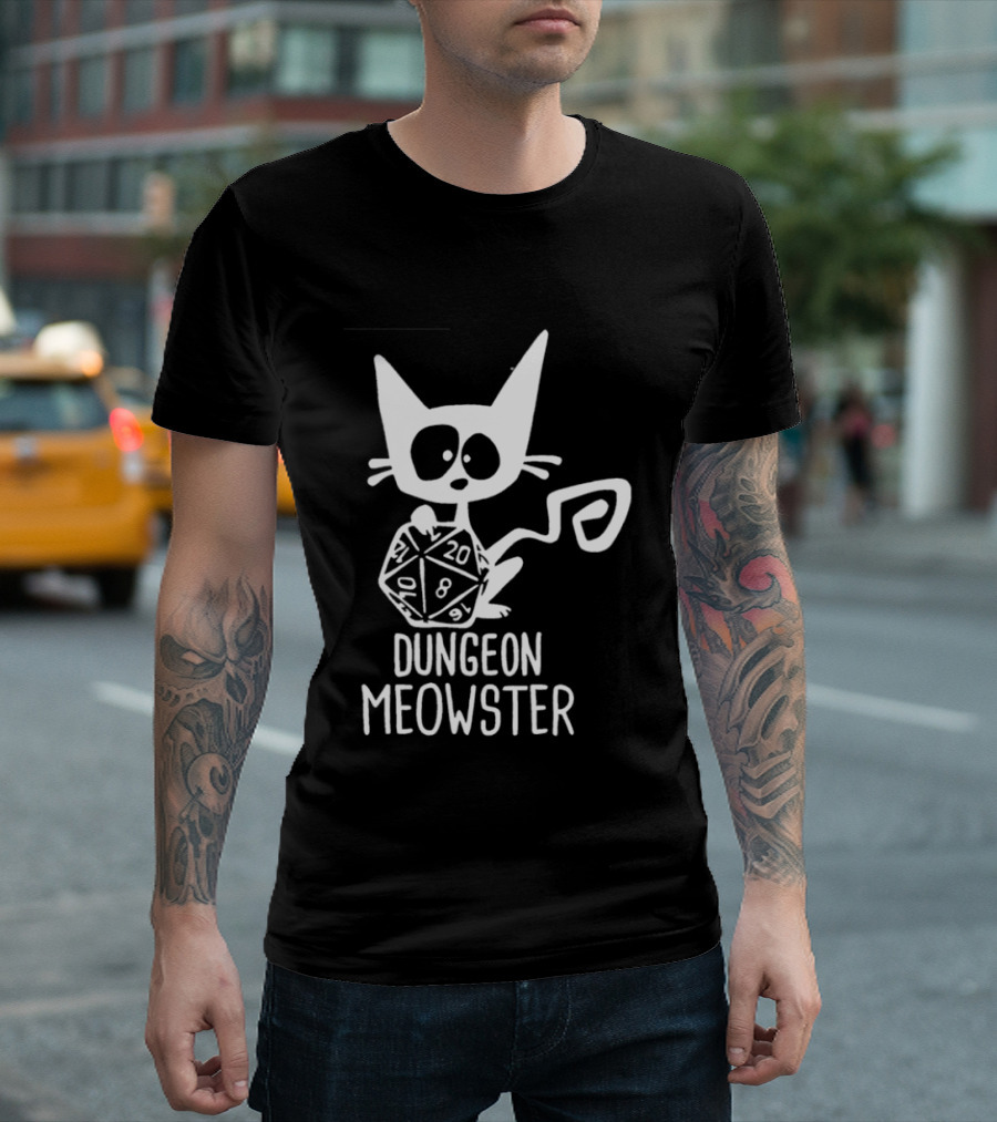 Dungeon Meowster Cat Holding D20 Dice Dungeons And Dragons T-Shirt