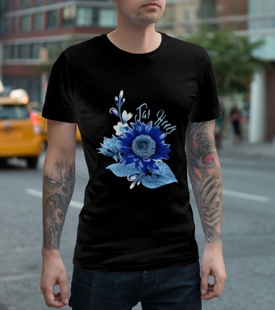 North Carolina Tar Heels Sunflower Floral Football T-Shirt