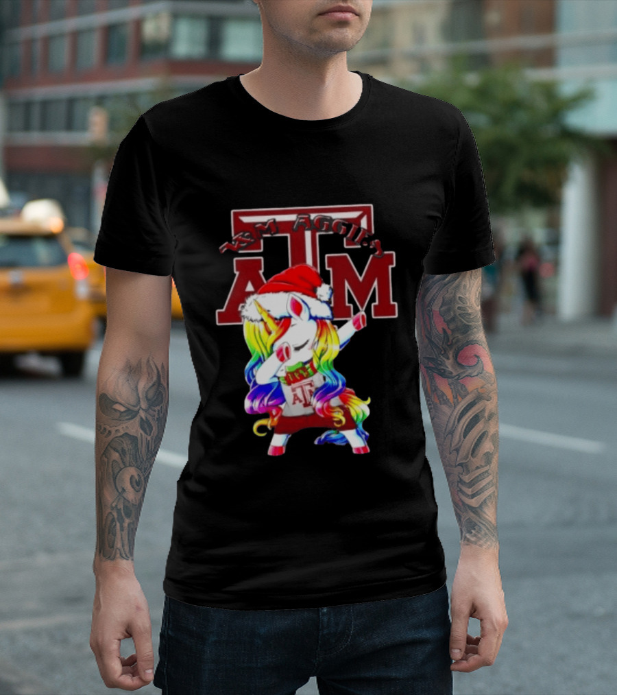 Texas Am Aggies Unicorn Dabbing Santa Hat Merry Christmas T-Shirt
