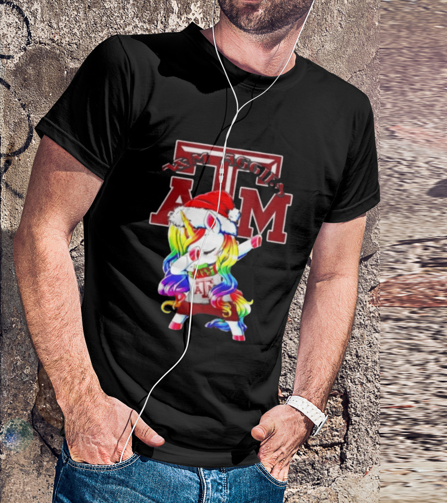 Texas Am Aggies Unicorn Dabbing Santa Hat Merry Christmas T-Shirt