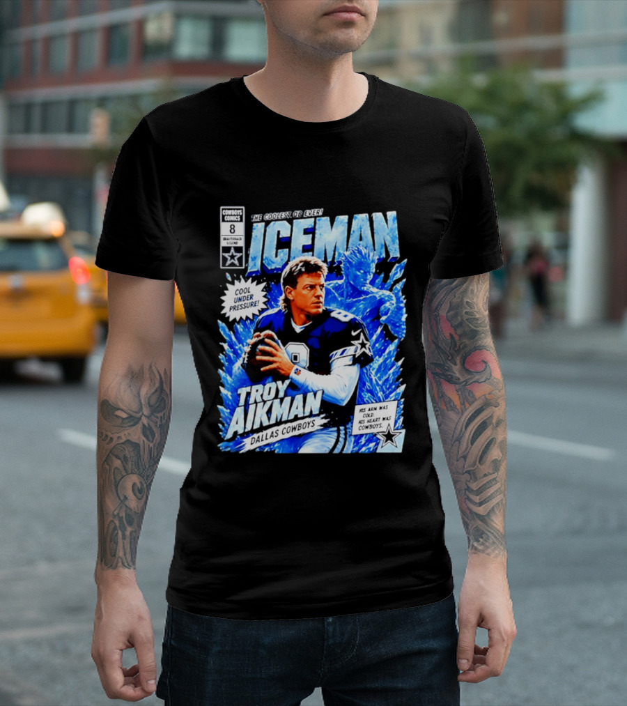 Troy Aikman Dallas Cowboys Comics Iceman Coolest QB Ever T-Shirt