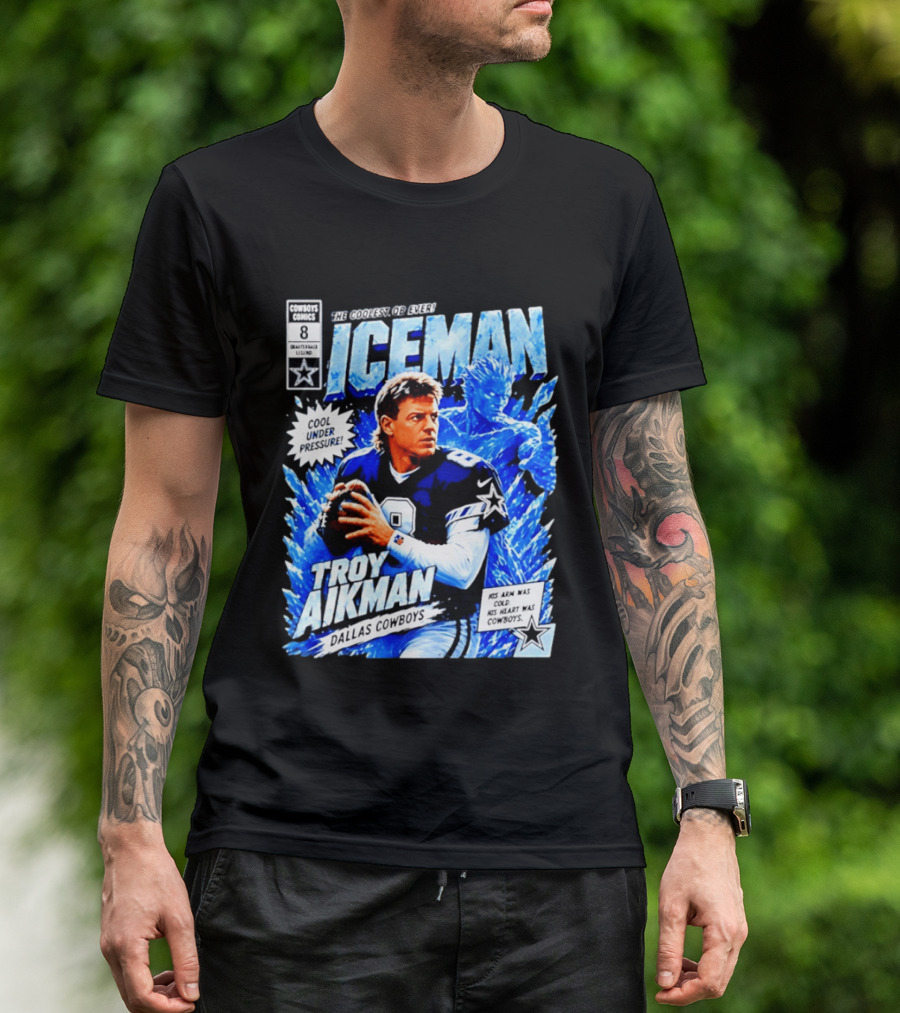 Troy Aikman Dallas Cowboys Comics Iceman Coolest QB Ever T-Shirt