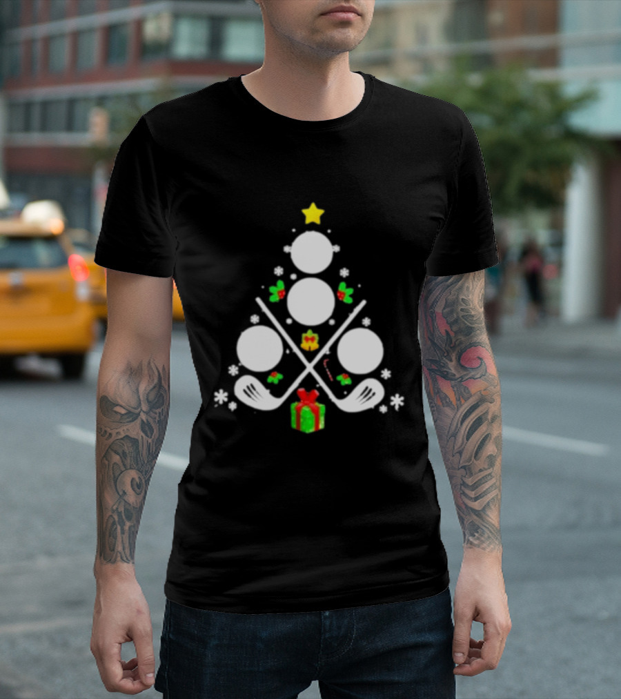 Golf Clubs Balls Christmas Tree Present Star T-Shirt
