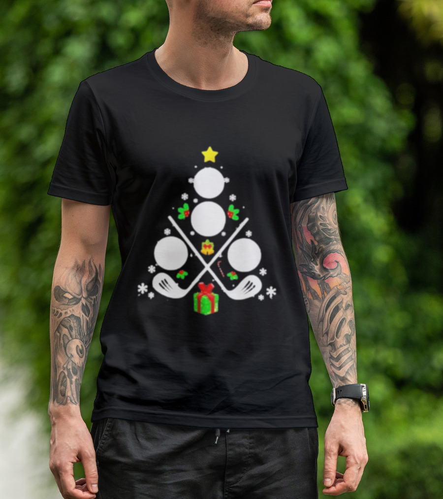 Golf Clubs Balls Christmas Tree Present Star T-Shirt