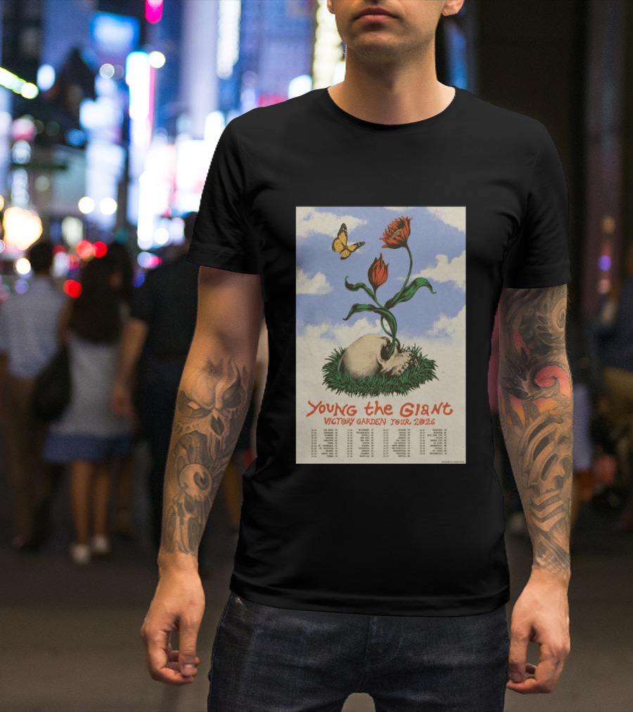 Young The Giant Victory Garden Tour 2026 Skull Flower Butterfly Google Ads Poland Ireland Dates T-Shirt