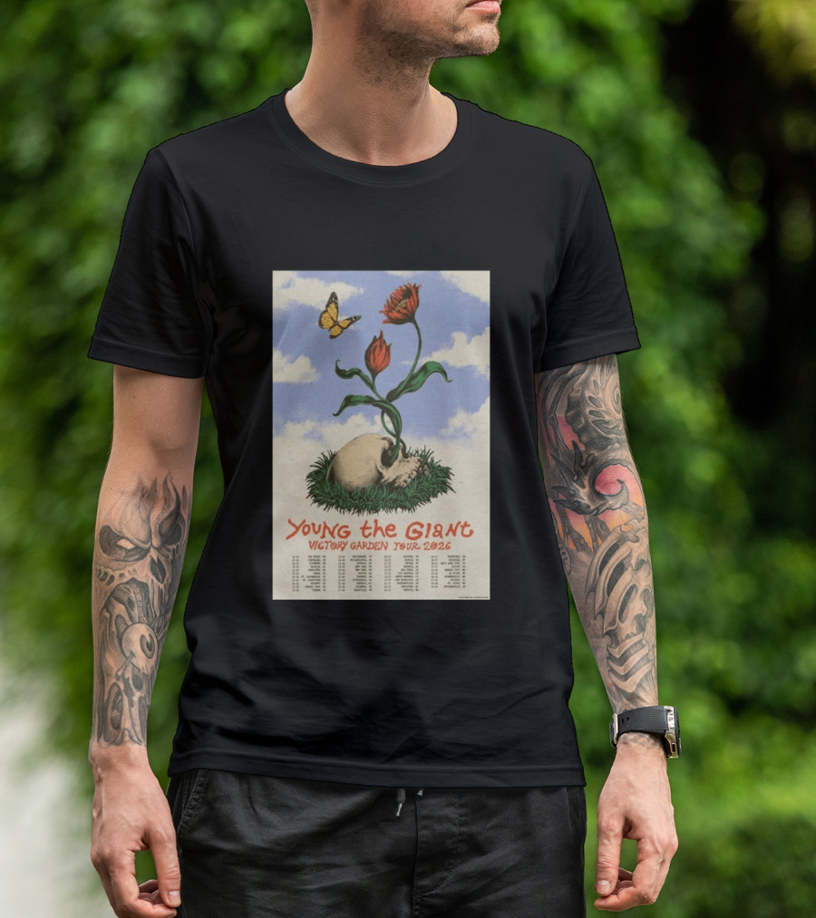Young The Giant Victory Garden Tour 2026 Skull Flower Butterfly Google Ads Poland Ireland Dates T-Shirt