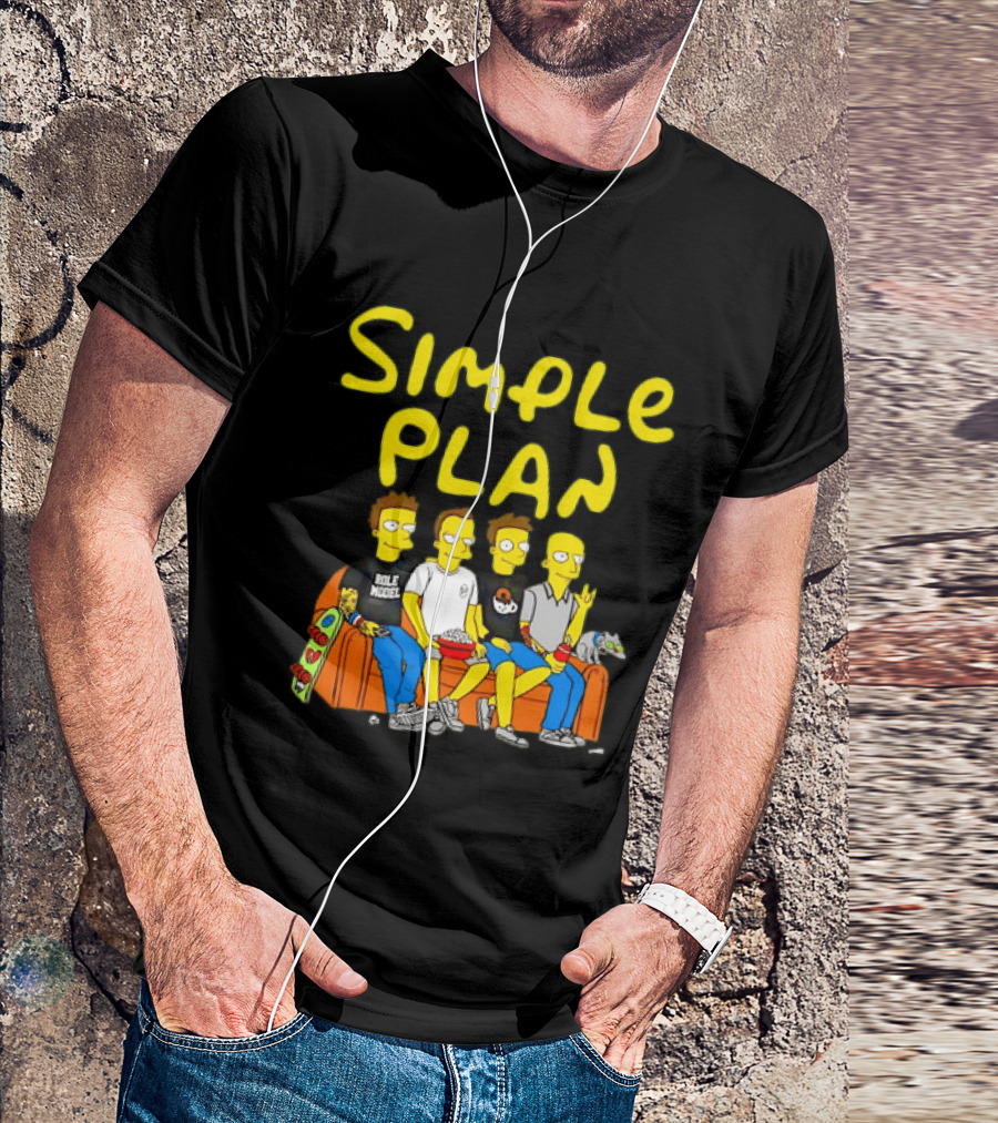 Simple Plan Band Members Cartoon Style On Couch T-Shirt