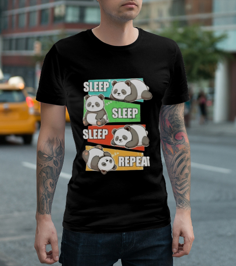 Sleep Sleep Sleep Repeat Panda Cartoon Blocks T-Shirt