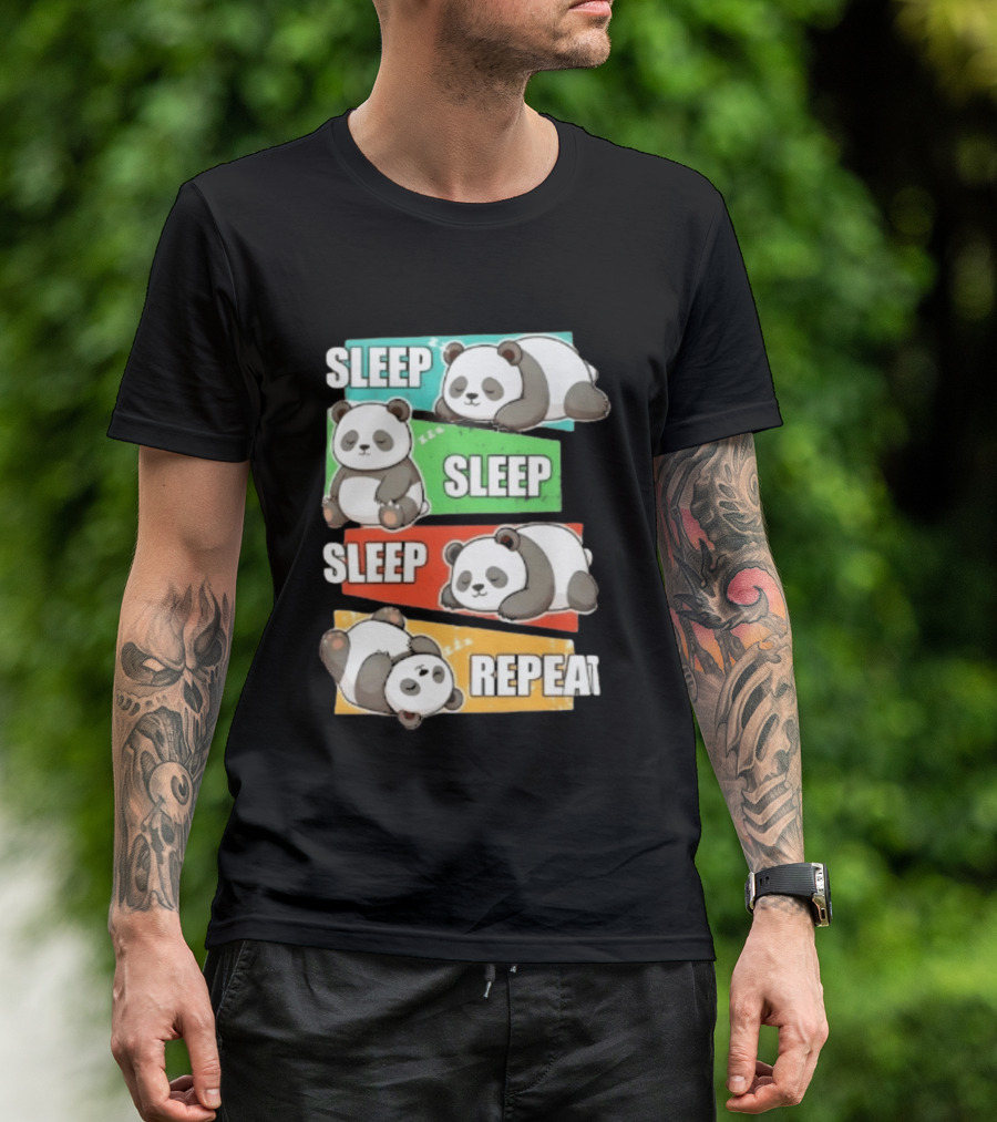 Sleep Sleep Sleep Repeat Panda Cartoon Blocks T-Shirt